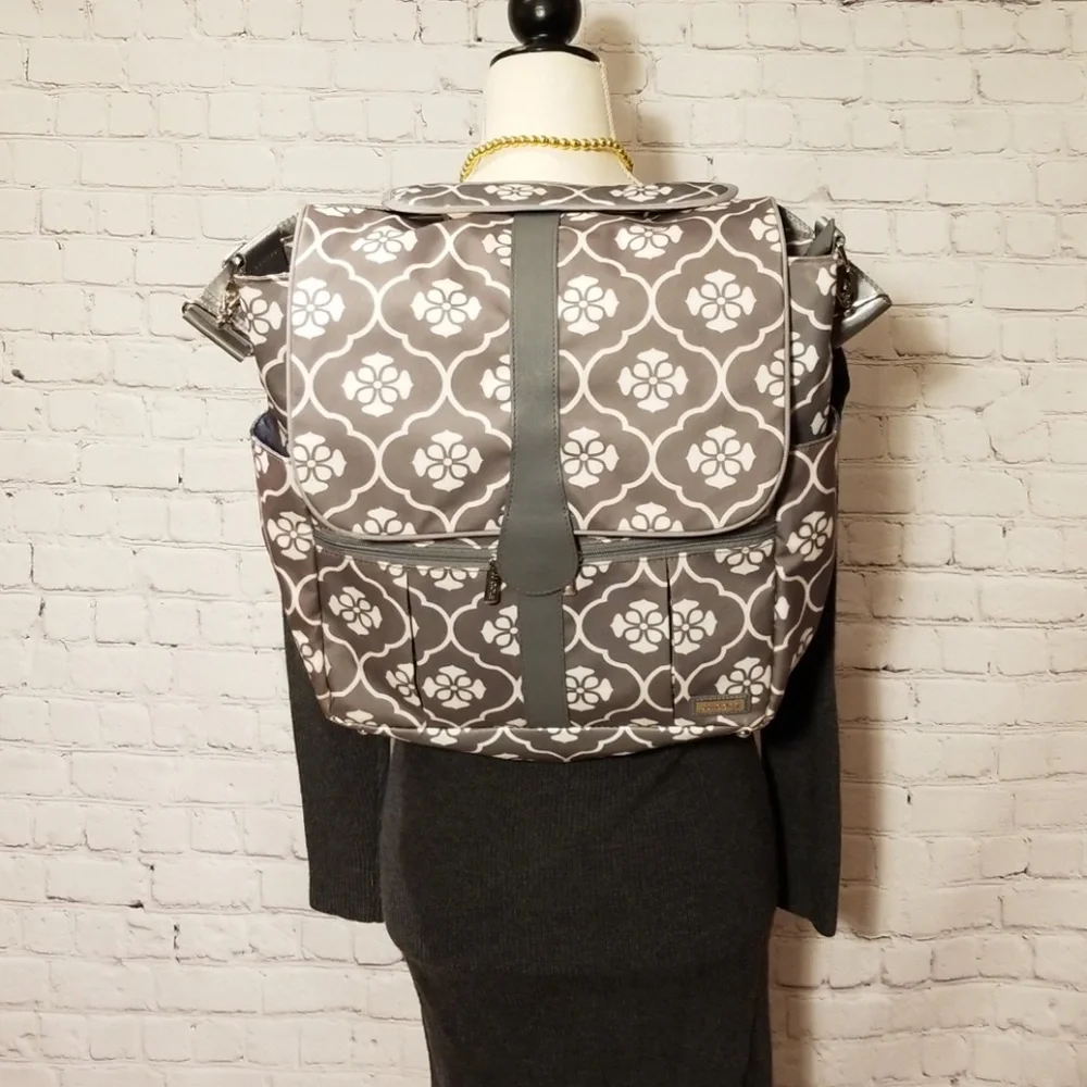 JJ Cole Grey Floral Backpack Diaper Bag